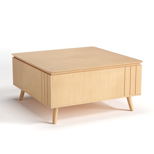 Round Storage Coffee Table with Sliding Cabinet Door, Walnut B911
