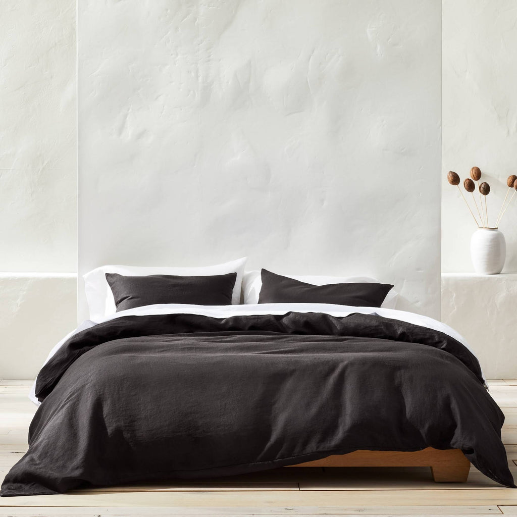 Washed Black Linen Duvet & Sham Set R8386