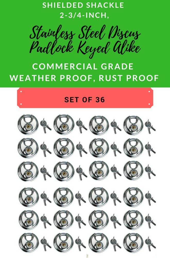 Set of 96 Round Disc Padlocks Keyed Alike 70mm Stainless Steel R41558