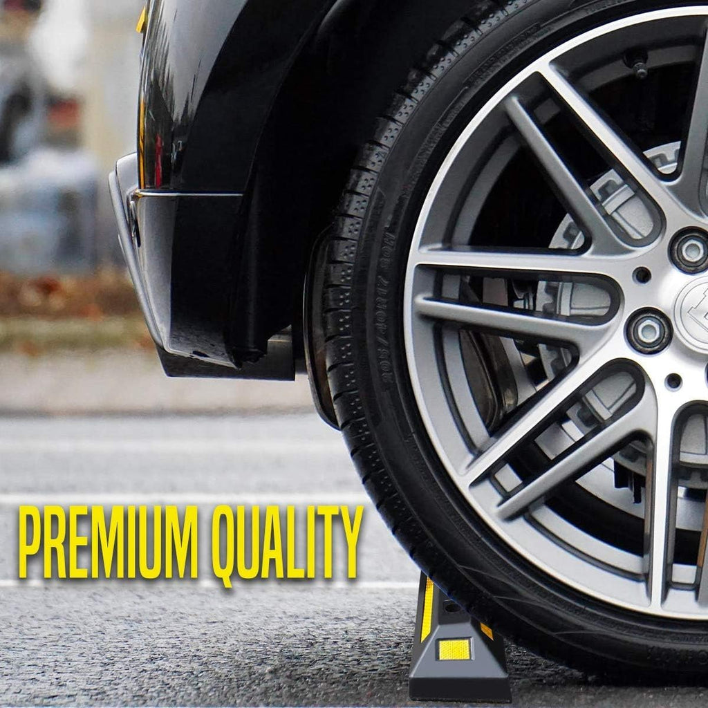 Black Rubber Parking Curb with Yellow Reflective Stripes, 4 Pack K85531