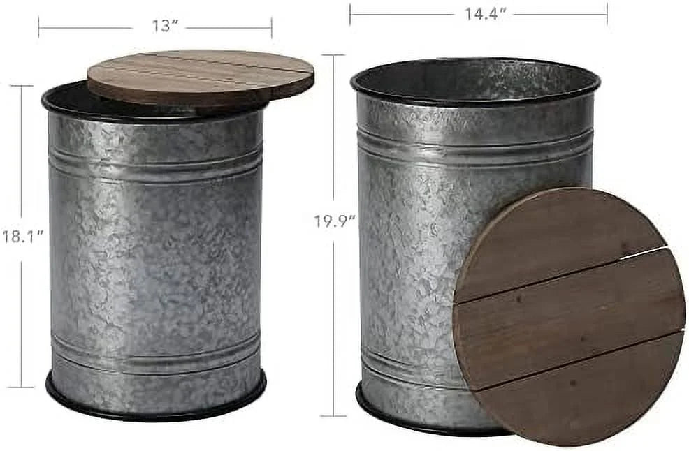 Rustic Ottoman Seat Stool Side Table Set of 2 G431487