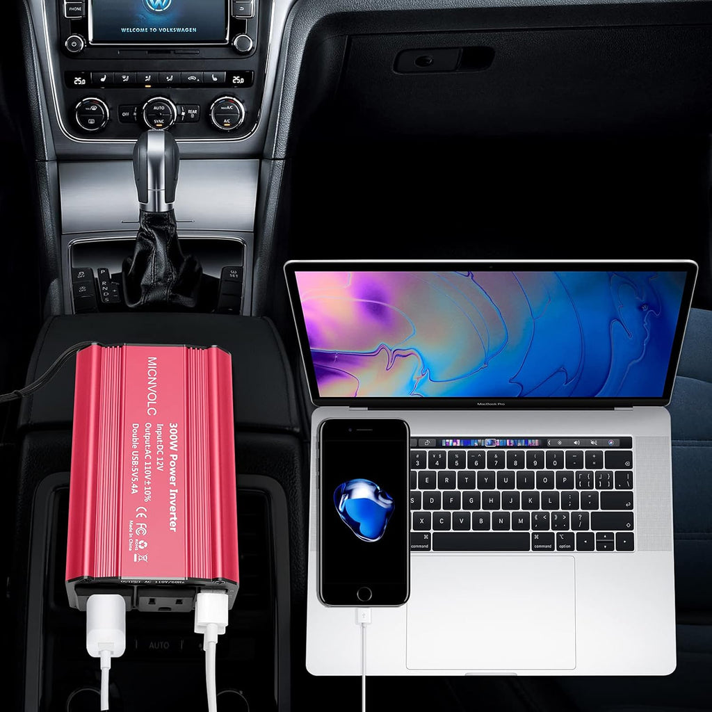 Power Inverter DC 12V to 110V AC 300W Car Inverter Charger with 5.4A Dual USB Pack of 2 T1486