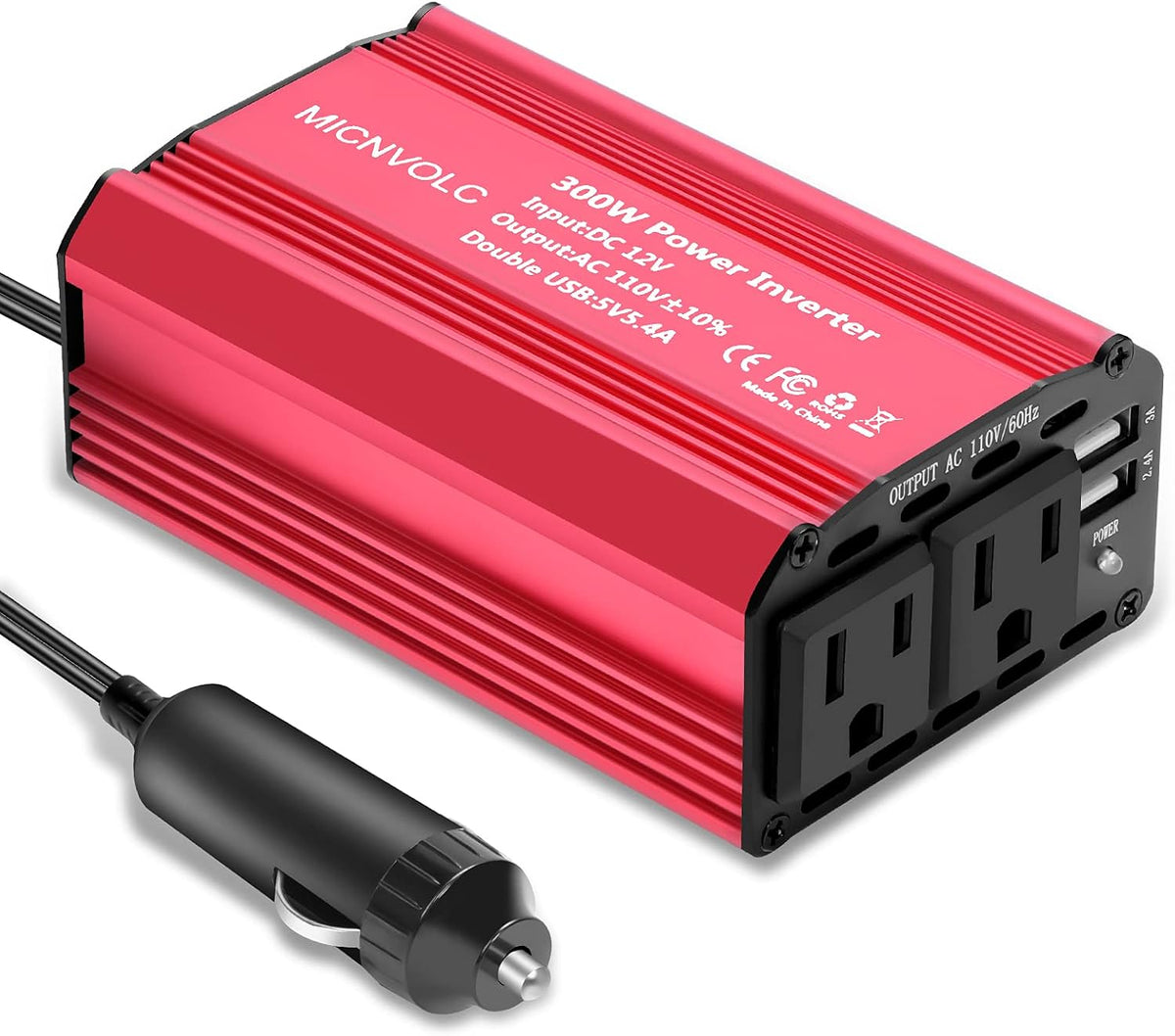 Power Inverter DC 12V to 110V AC 300W Car Inverter Charger with 5.4A Dual USB Pack of 2 T1486