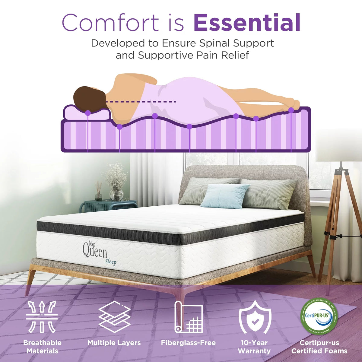 8 Inch Hybrid Memory Foam and Coils Mattress, Queen Size N372628