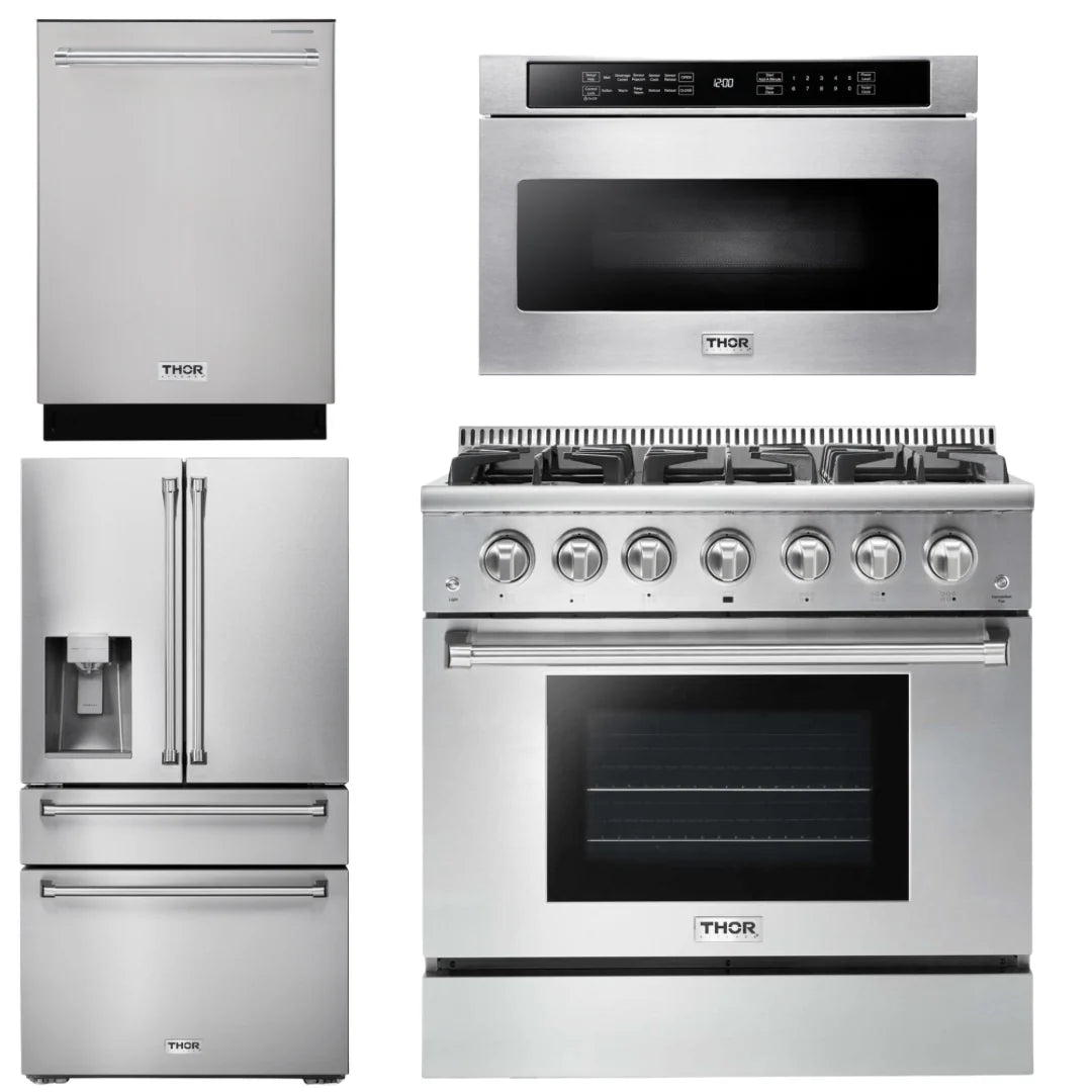 36 Propane Gas Range, Microwave, Refrigerator, Dishwasher T10114