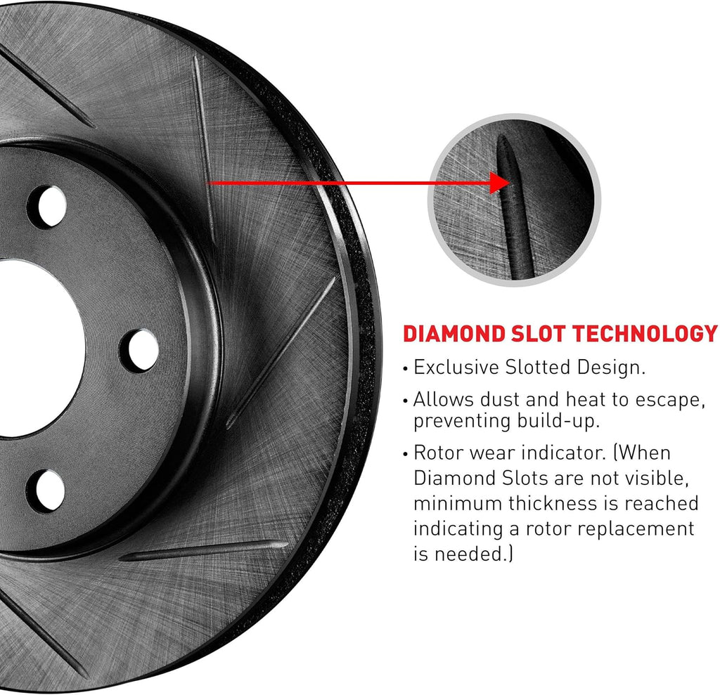 Black Slotted Brake Rotors Kit with Semi-Met Pads D670