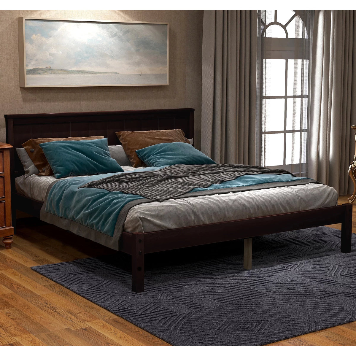 Full Wood Platform Bed Frame with Headboard H10465