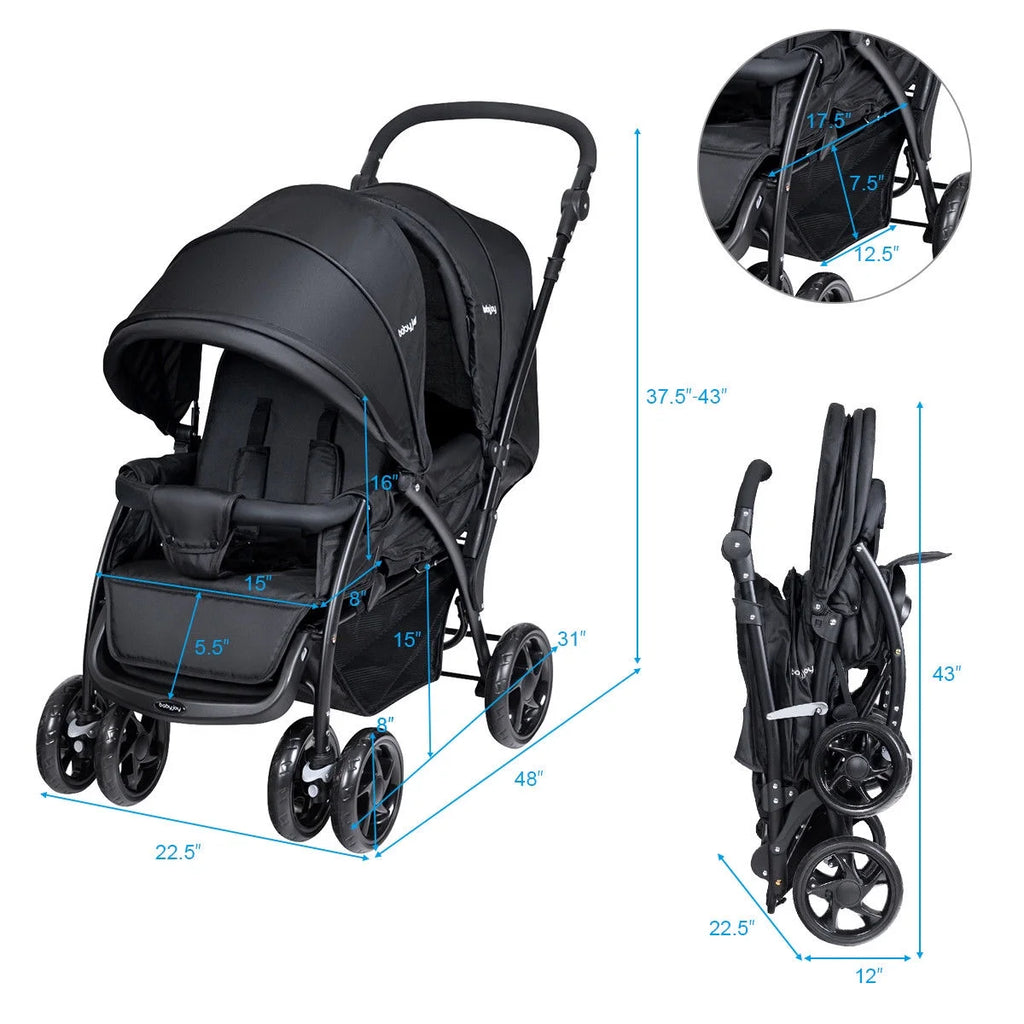 Double Stroller Foldable Lightweight Black K77834
