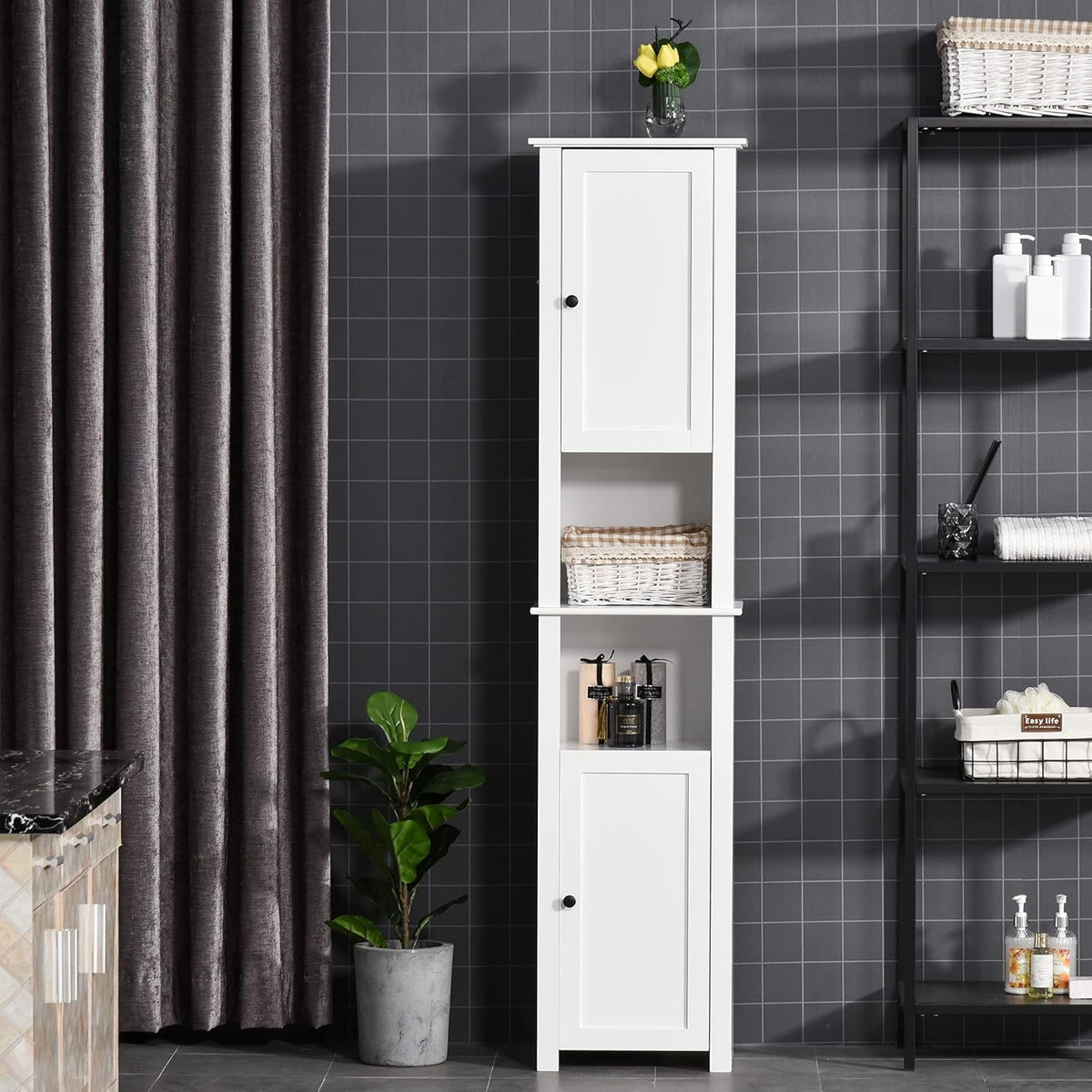 White Freestanding Bathroom Storage Cabinet with 2 Cupboards G7994
