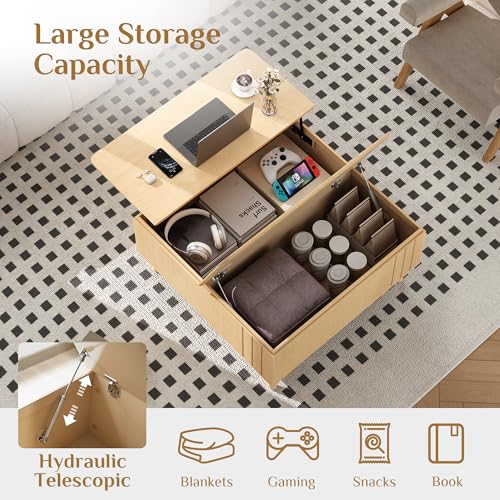 Round Storage Coffee Table with Sliding Cabinet Door, Walnut B911
