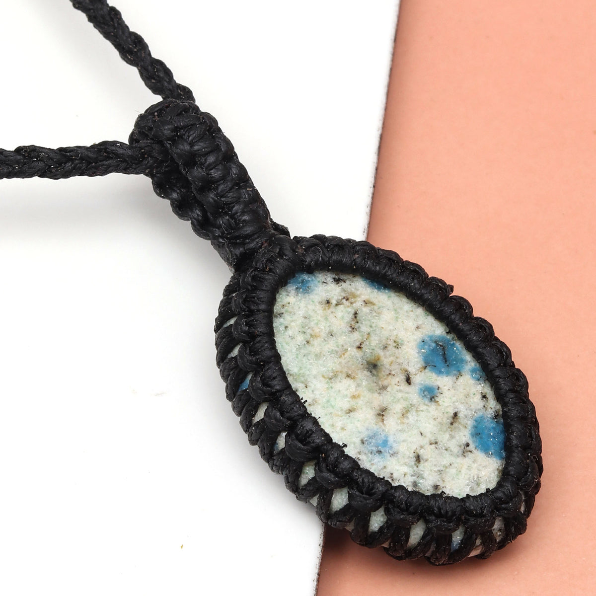 Jasper Gemstone Macrame Pendant Necklace 20-32 in H8581