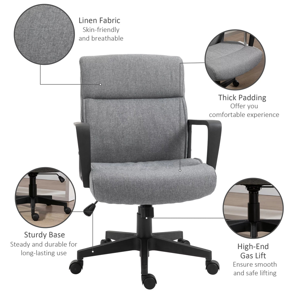 Height Adjustable Linen Fabric Desk Task Chair with 360° Swivel Wheels O400