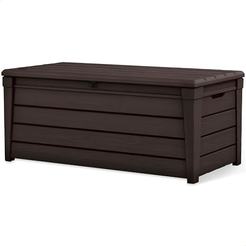 Brown 120 Gal Lockable Waterproof Plastic Deck Box C923