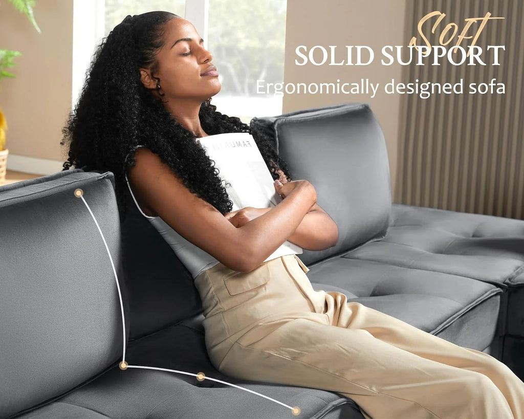 7 Seater Velvet Beige Sectional Sofa H1199