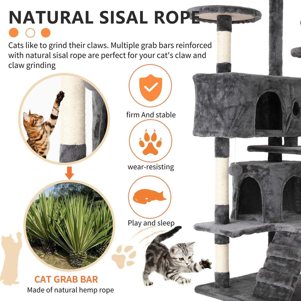 54-in Double Condo Cat Tree Tower Playhouse with Scratching Post & Perch I695829
