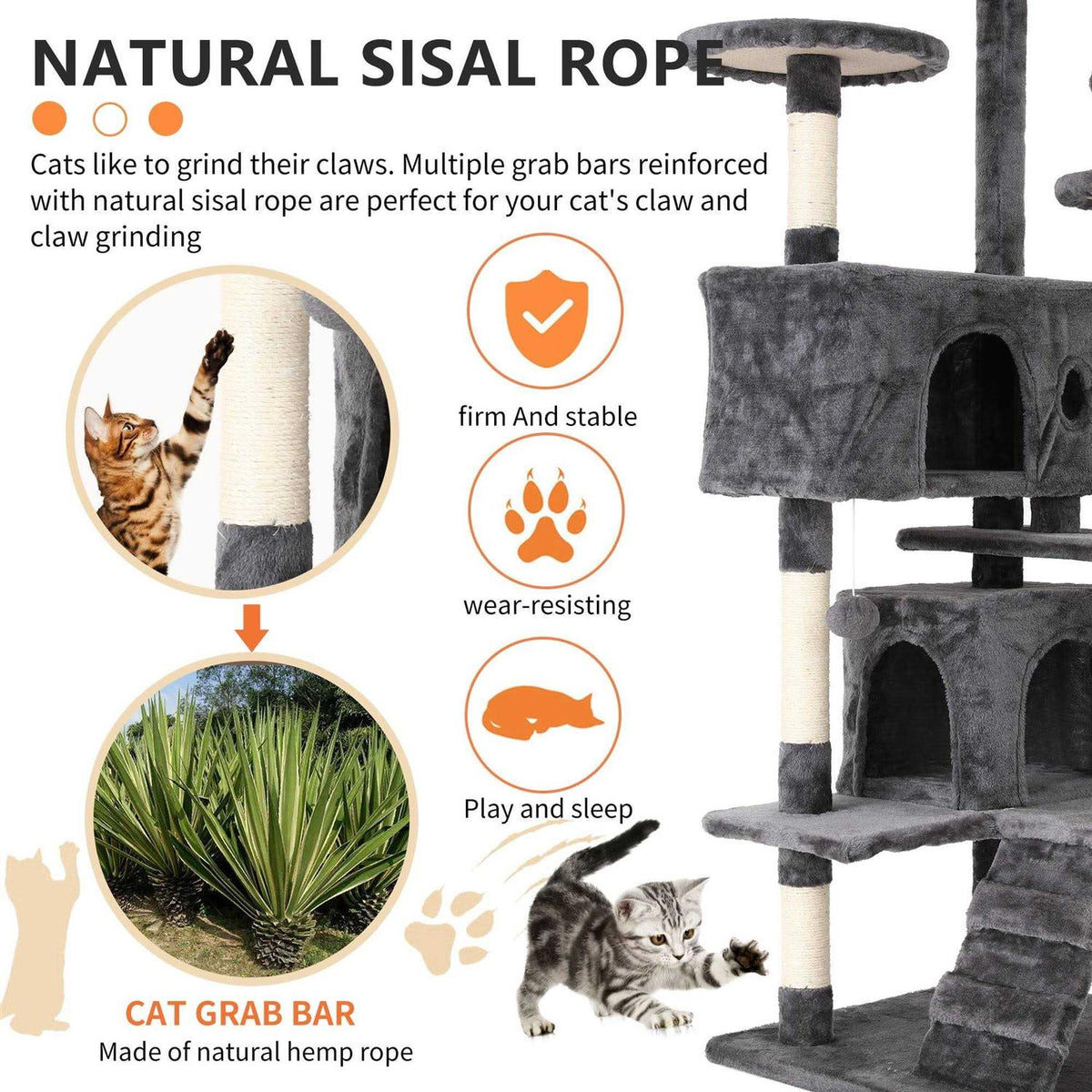 54-in Double Condo Cat Tree Tower Playhouse with Scratching Post & Perch I695829