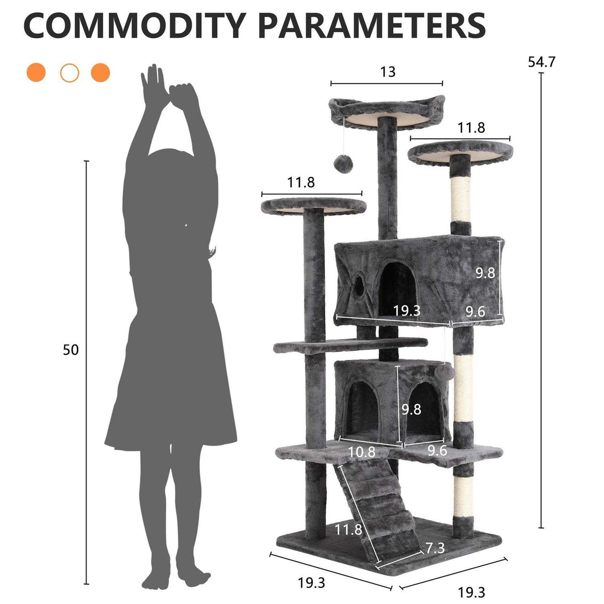 54-in Double Condo Cat Tree Tower Playhouse with Scratching Post & Perch I695829