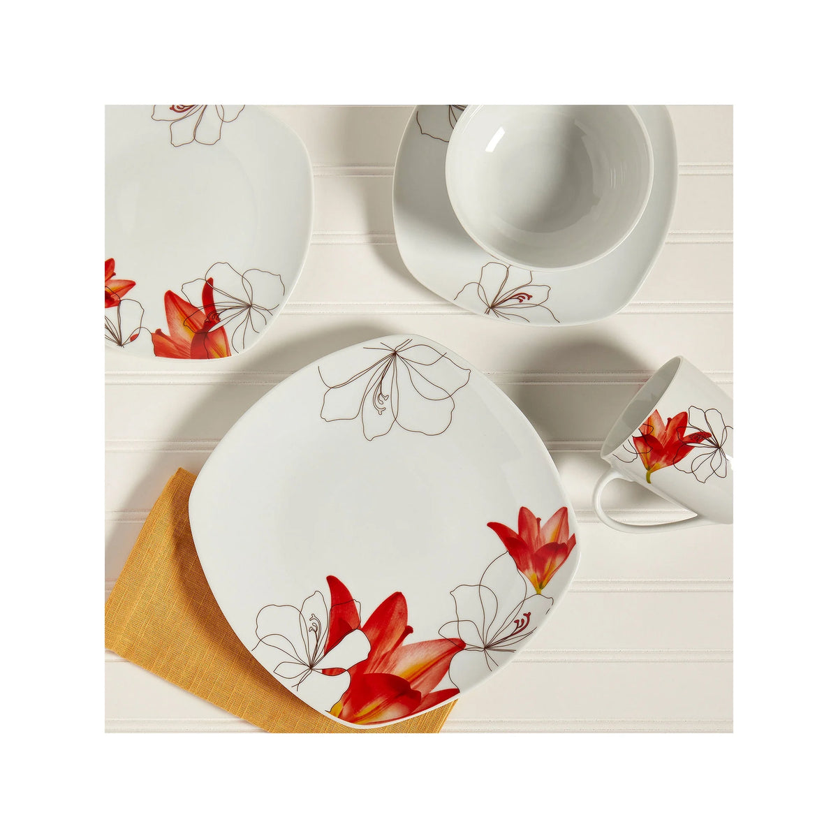 White Porcelain 16 Piece Dinnerware Set A416142